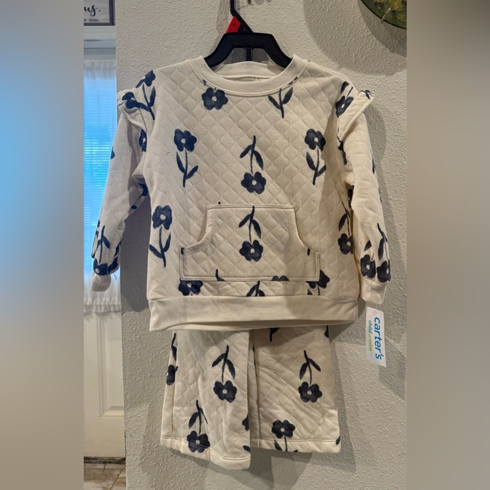 Carter's Cream Pajama Set with Navy Floral Pattern